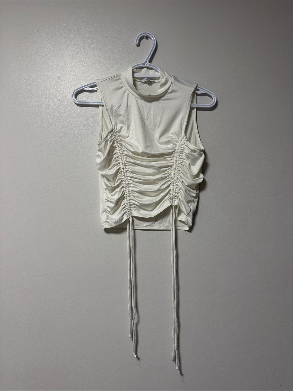 Sleeveless White Ruched Front Tank Top
